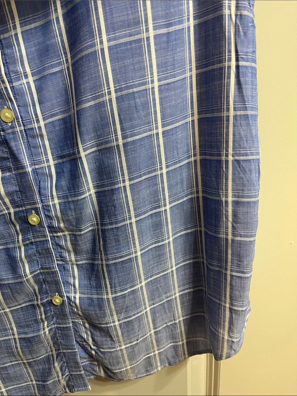 LOFT Blue Plaid Short Sleeve Shirt with Buttons Up the Back